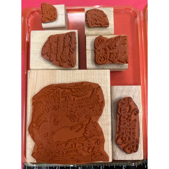 RARE Stampin Up! 2003 Sleigh Ride Wood-Mounted Rubber Stamp Complete Set Holiday - Picture 3 of 3